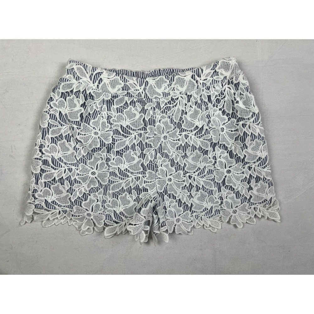 Adiva Lace Shorts Small Women's Layered Floral over Blue White Stripes Date Day